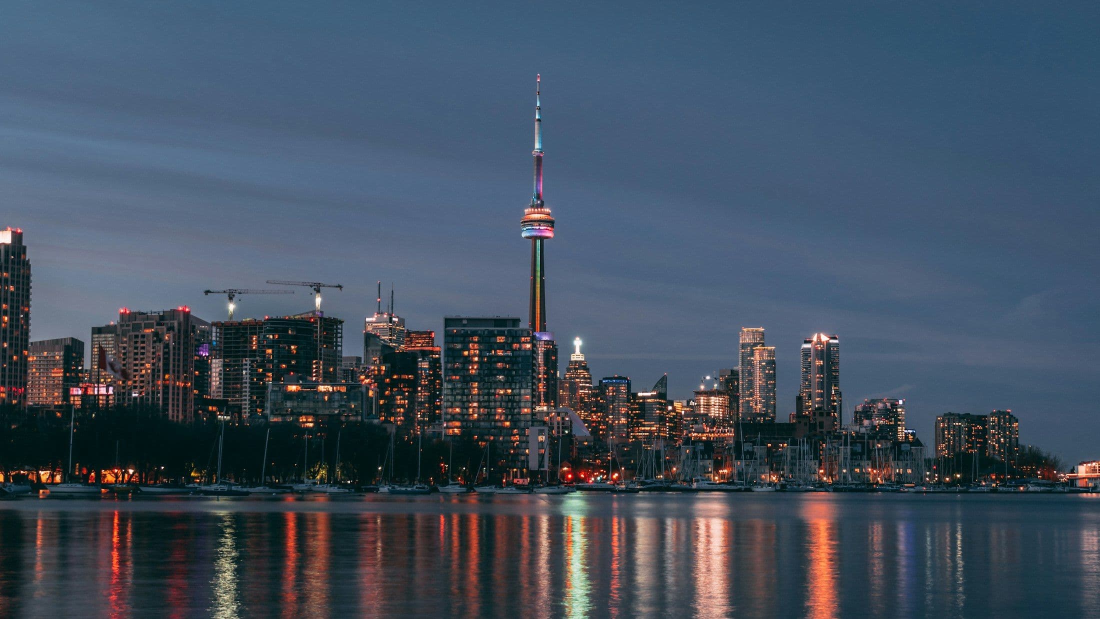 The Toronto skyline and CN Tower at dusk